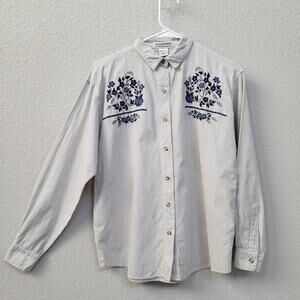 Vintage Womens Shirt Maggie and Max Size PM Striped Embroidered Floral Cotton